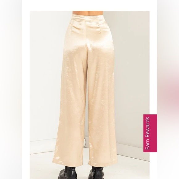 HYFVE Set to Love Satin High Waist Wide Leg Pant In Champagne Size Small - Picture 3 of 11